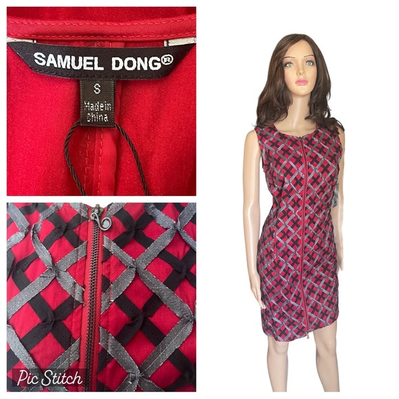 Samuel Dong Dresses & Skirts - New Samuel Dong stretch square red/black dress size (S)(L)(XL)
